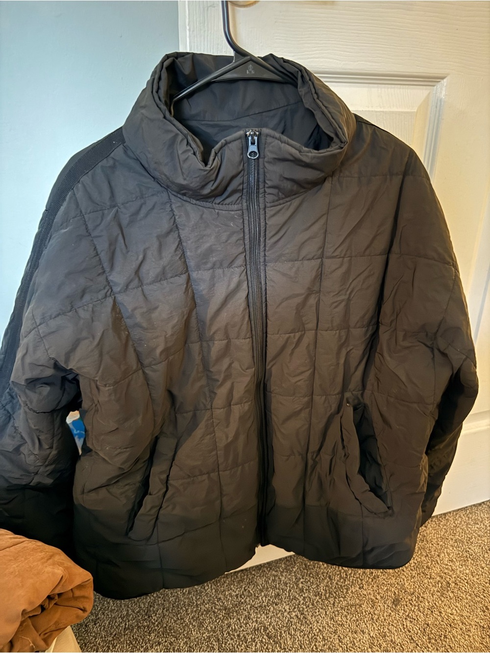 Black Quilted Puffer Jacket - Zip Front